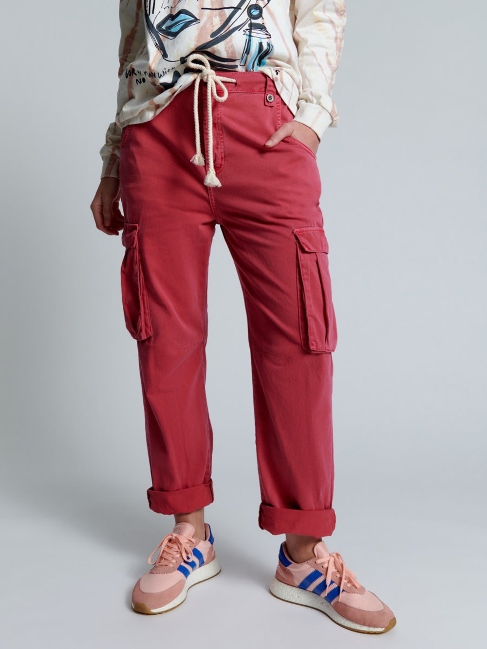 OneTeaspoon Safari Cargo Pants Red Envy Drawstring Utility Slouchy Size 26